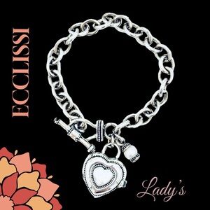 Used Ecclissi Sterling Silver Hidden Heart Ladies Watch Bracelet